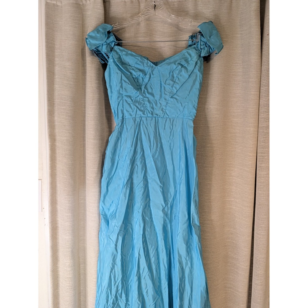 VTG Prom Formal Dress Priscilla Of Boston Aqua nlue Romantic 80s Small